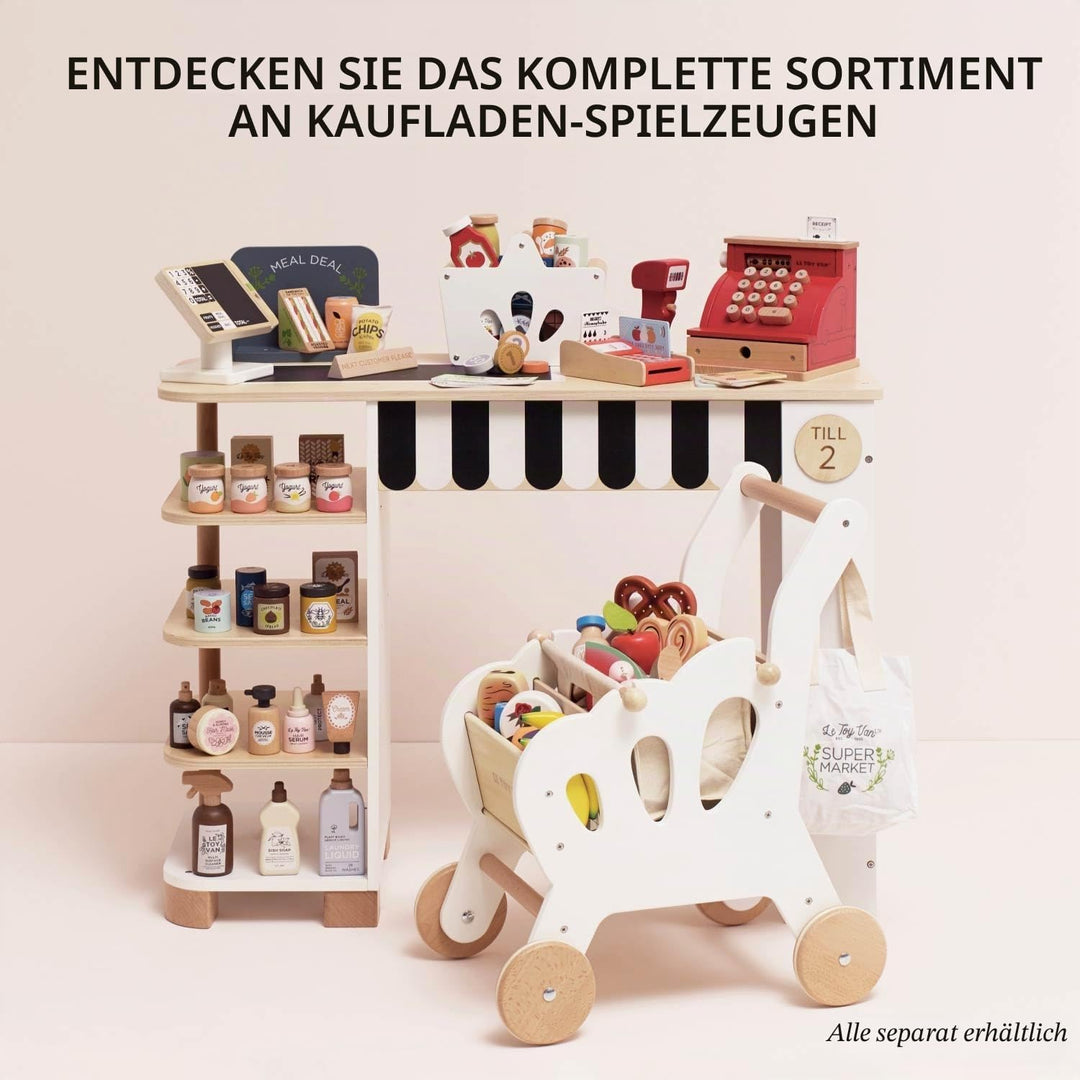 Le Toy Van - TV326 - Einkaufskorb- und Scanner-Lernspiel aus Holz, für Kinder ab 2 Jahren, 13 Zubehö