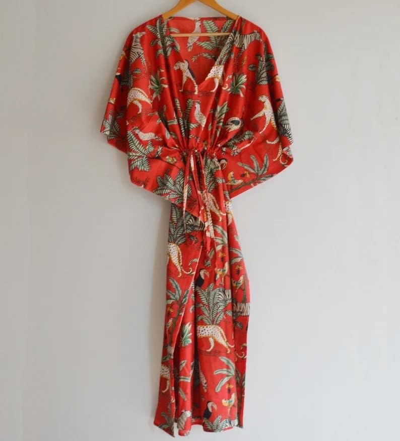 INDACORIFIE Jugle Damenkleid mit Blockdruck, indisches handgefertigtes langes Kaftankleid, Kaftan au
