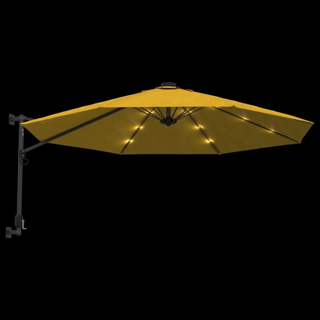 vidaXL Wand Sonnenschirm mit LEDs, Wandschirm mit Sonnenschutz, Gartenschirm mit Aluminium Mast 8 Ri