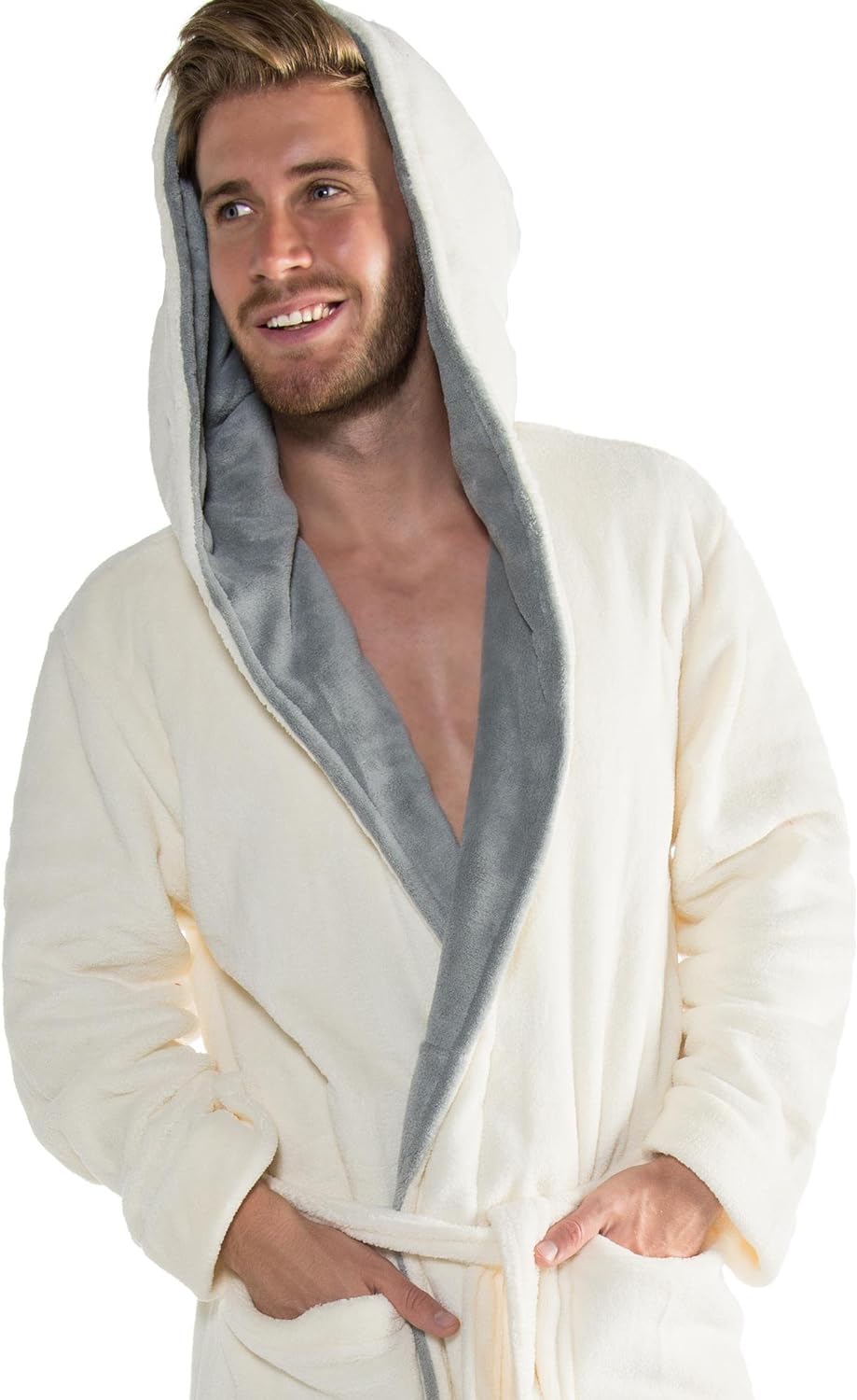CelinaTex Texas Bademantel Kapuze XL creme weiss grau Mikrofaser Damen Herren Morgenmantel Coral Fle