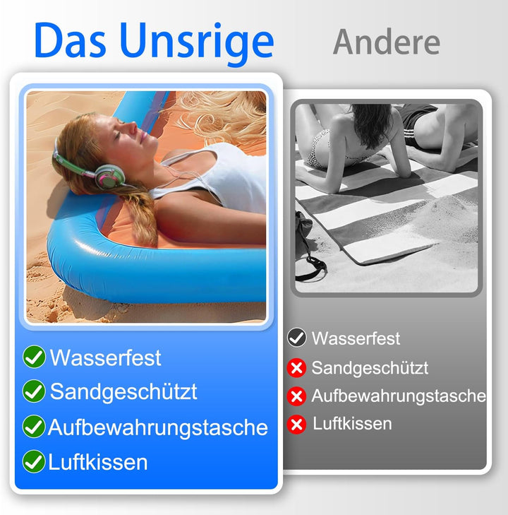 Stranddecke Sandfrei 210 X 200 cm Picknickdecke Wasserdicht, Strandmatte Aufblasbar Klappbar mit 4 B
