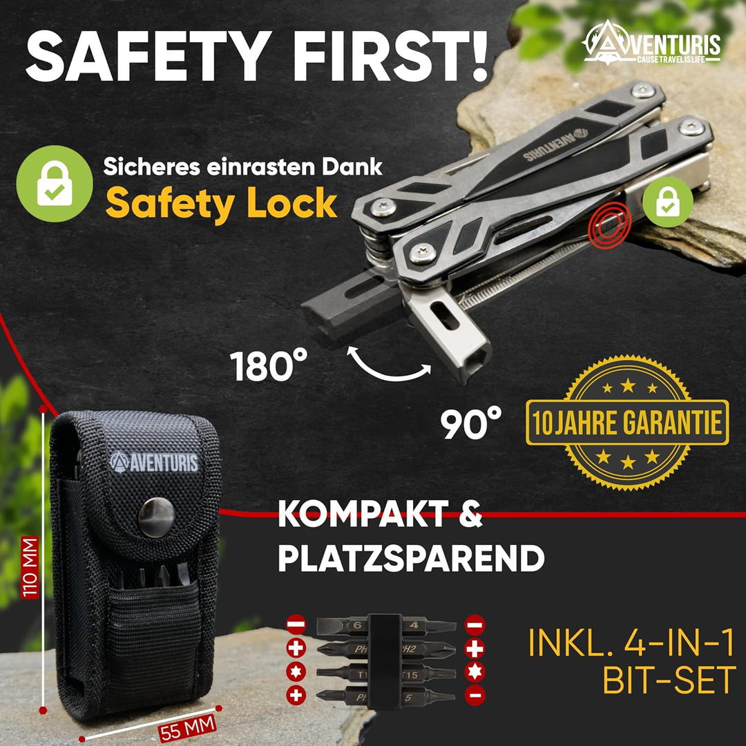 AVENTURIS® Multitool-Werkzeug 21 Funktionen [Edelstahl] Deutscher Standard! Ein Multifunktionswerkze