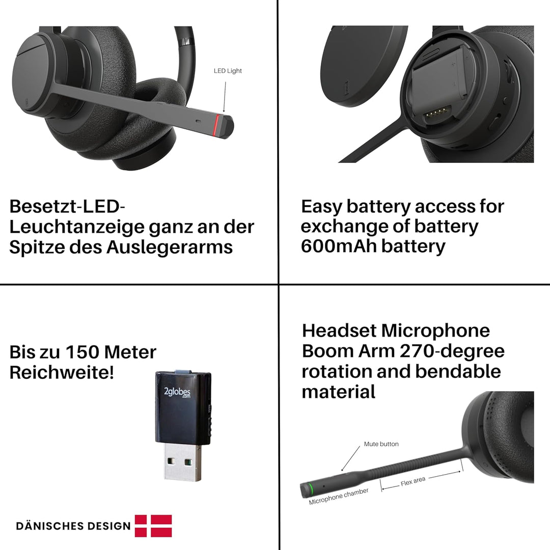 Hybrid X.5: DECT und Bluetooth and ENC Extraweite Reichweiteund Professionelle Business Headset mit