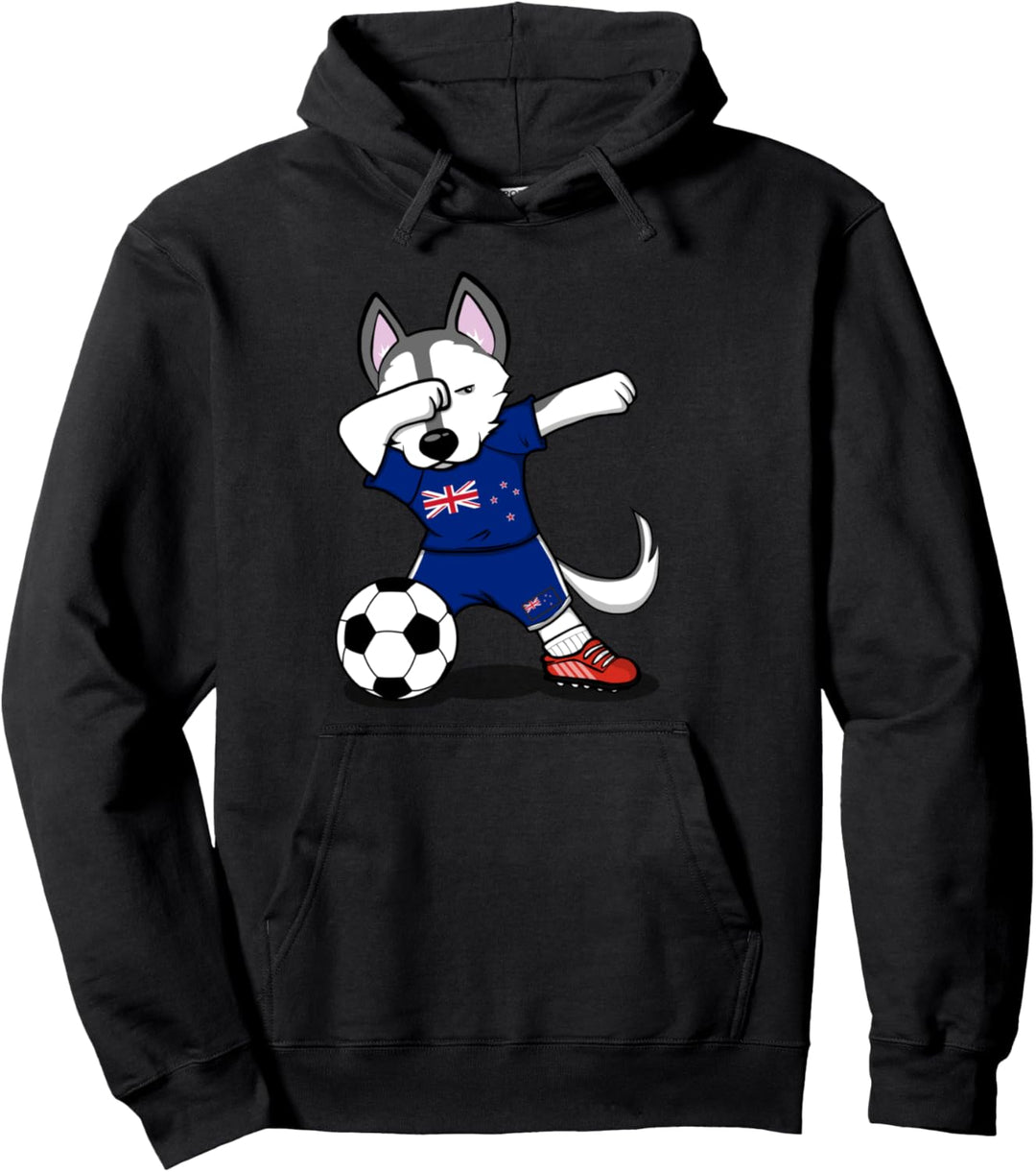Tupfen Husky Dog Neuseeland Fussball - Neuseeland Flagge Pullover Hoodie