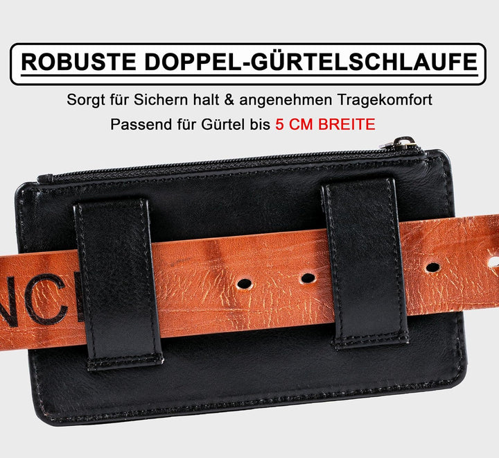 MATADOR Echt Leder Universal Handy-Tasche Holster Gürteltasche Schnappverschluss Quer für Handys bis