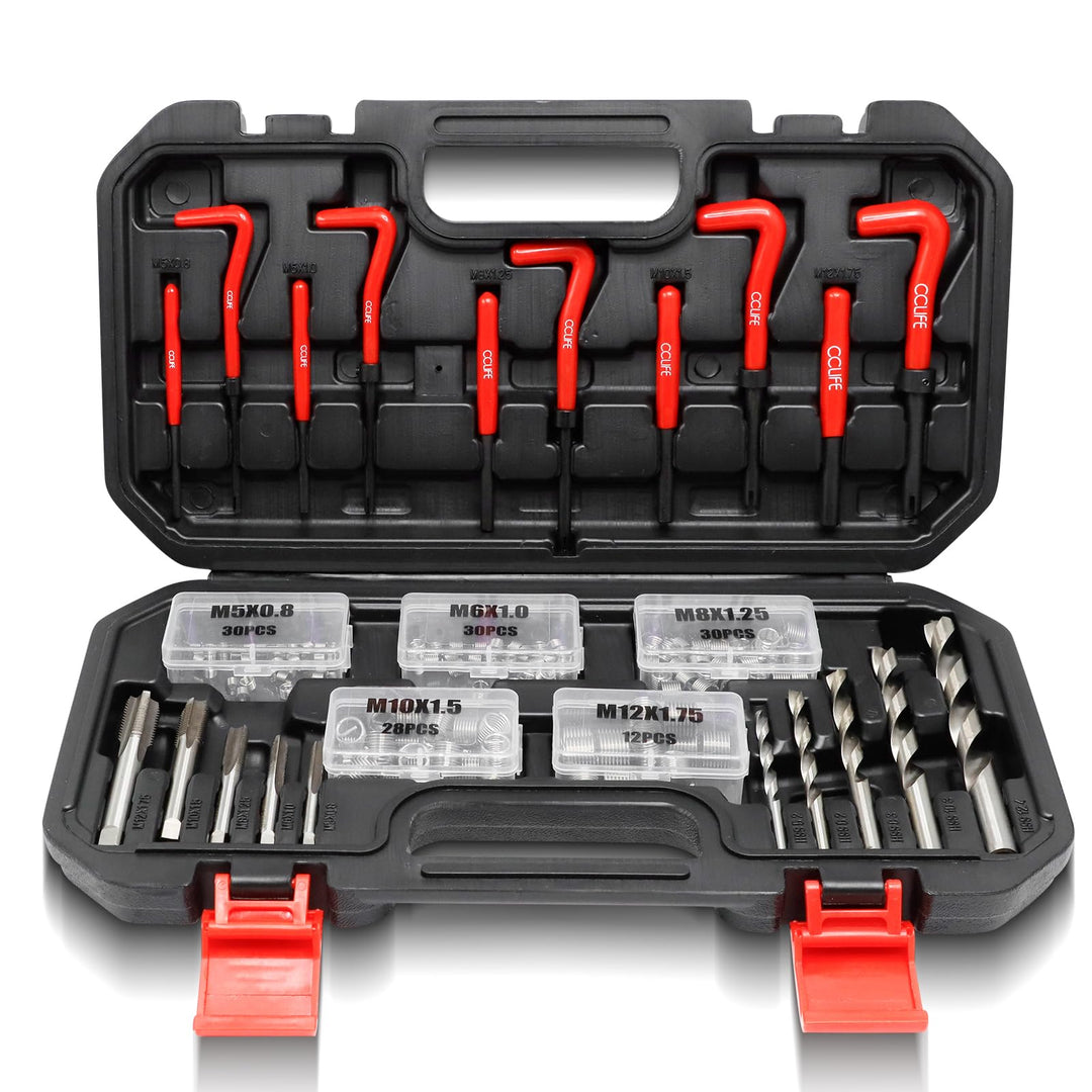 CCLIFE Gewindereparatursatz 150tlg HSS Helicoil Set mit M5 M6 M8 M10 M13 Gewinde Reparatursatz Werkz