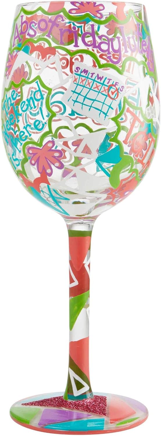 ENESCO Designs by Lolita Feel Good Friday Artisan Weinglas, handbemalt, 425 ml, mehrfarbig, Feel Goo