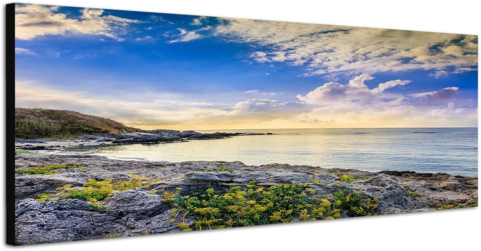 Paul Sinus Art Panoramabild auf Leinwand und Keilrahmen 150x50cm Küste Felsen Meer Wolken