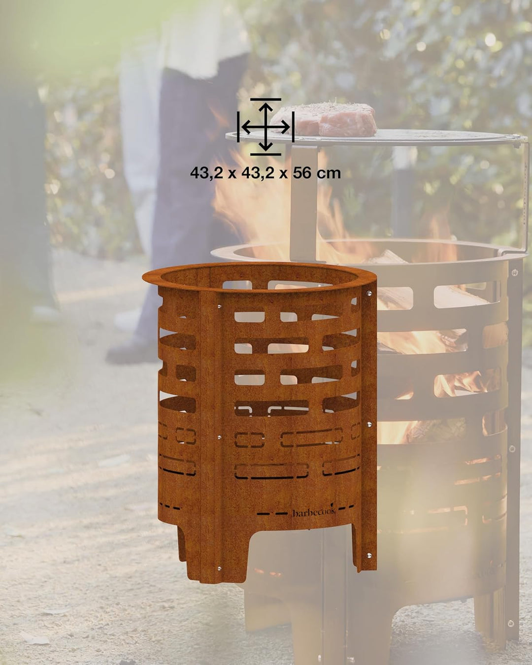 Barbecook Feuerkorb Jules mit Aschekasten aus vorgerostetem Cortenstahl, Feuerkorb BBQ Outdoors, 43x