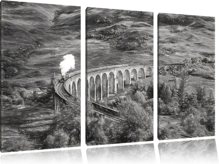 Pixxprint Glenfinnan Eisenbahnviadukt in Schottland Kunst Kohle Effekt 3-Teiler Leinwandbild 120x80