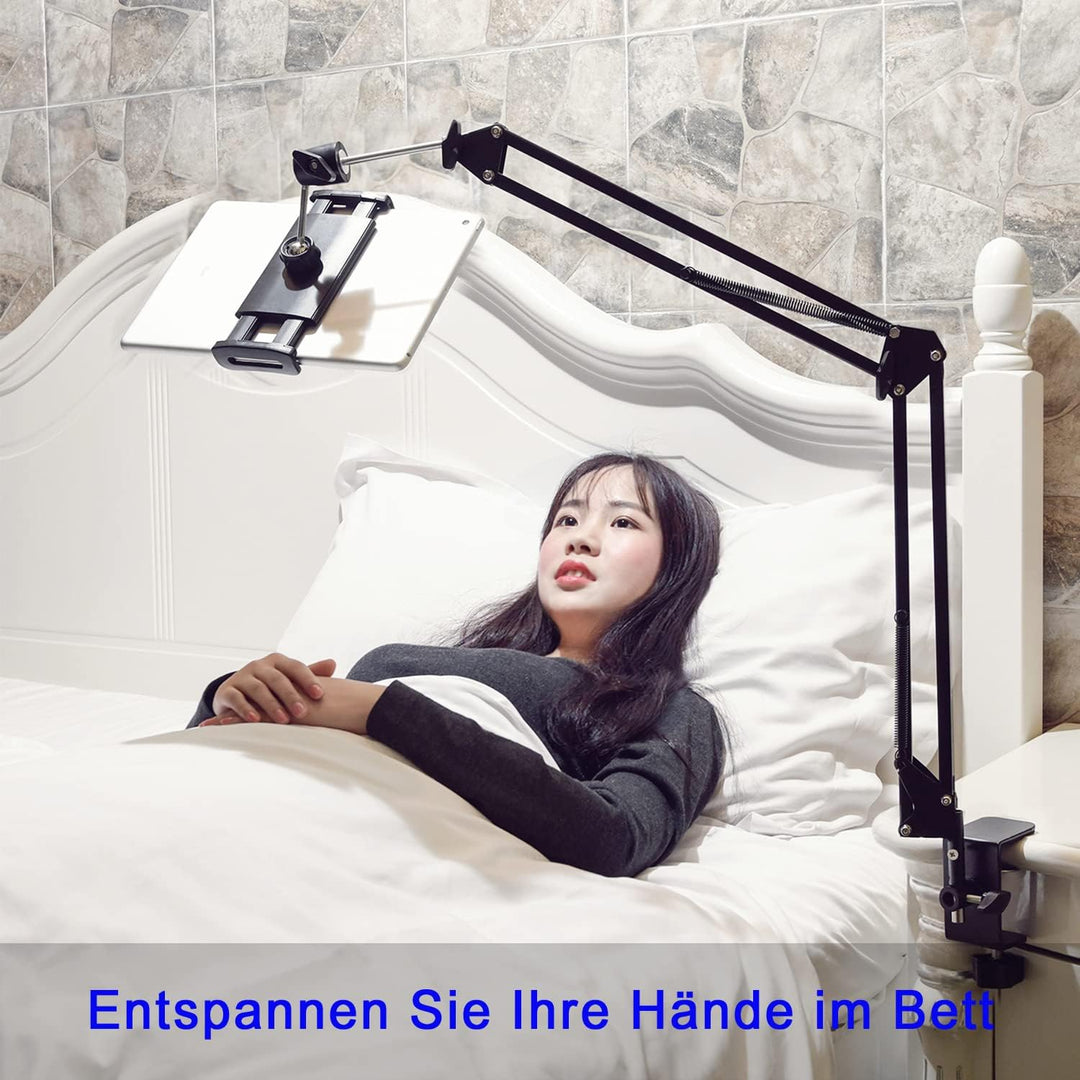 Tablet-Ständer für Bett Halterung -Ständerhalter 360 Grad Drehbarer mit Stabilem Aluminiumarm für iP