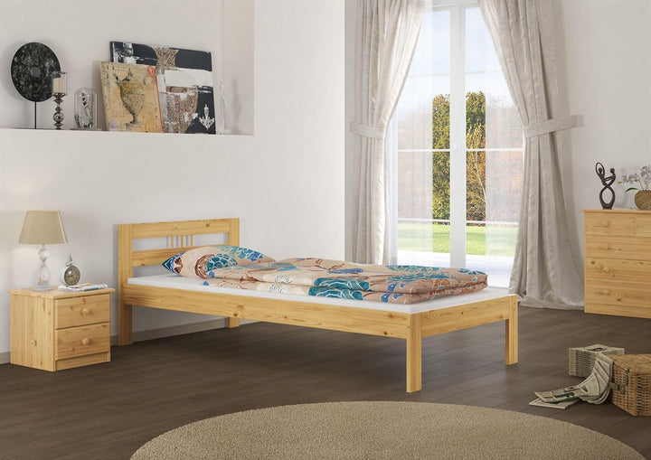 Erst-Holz® Einzelbett Kieferbett Natur 90x200 Massivholz Jugendbett Futonbett Rollrost Matratze 60.6