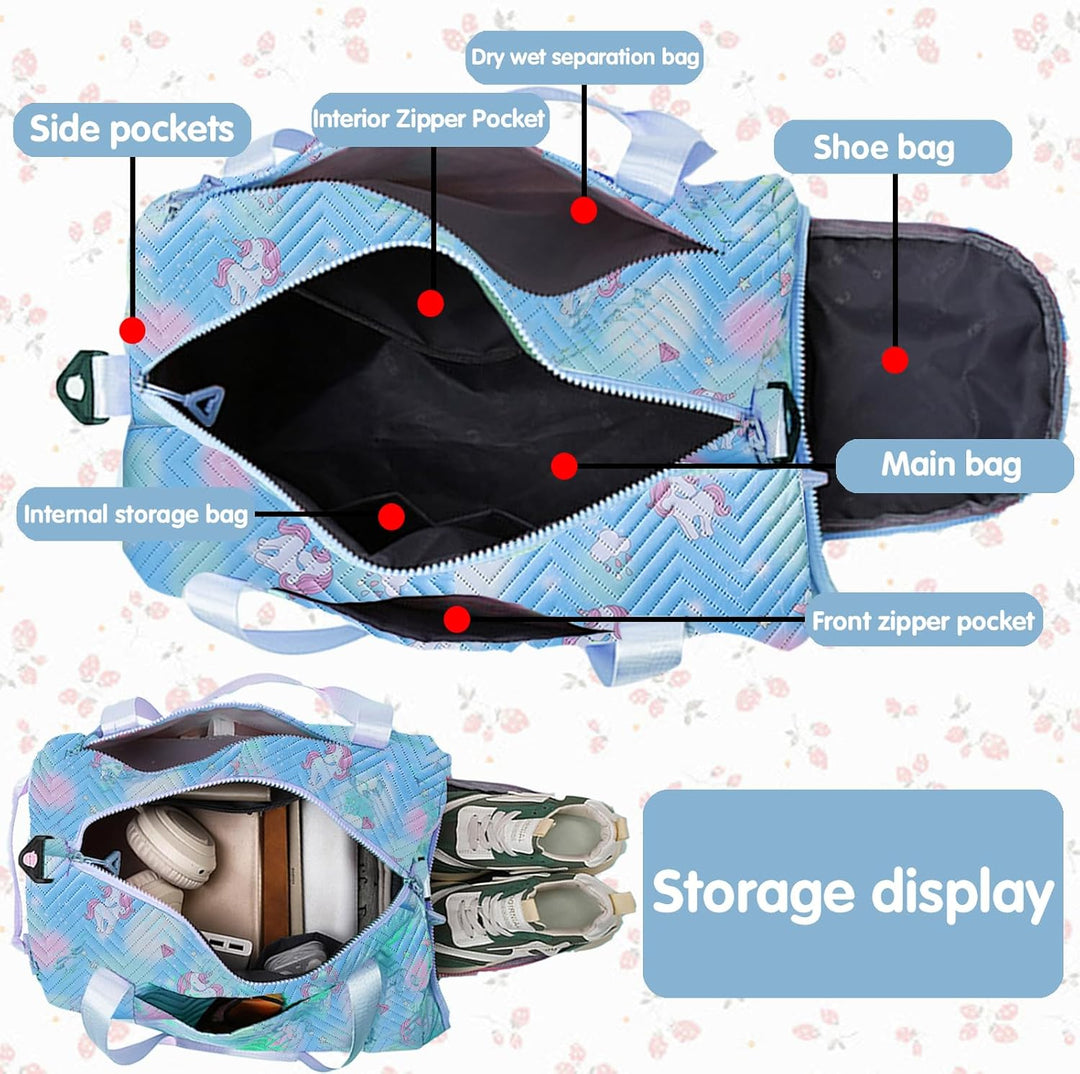 YOUYIKE Sporttasche Mädchen, Einhorn Yogatasche, Reisetasche Kinder, Schwimmtasche, Wasserdicht Turn