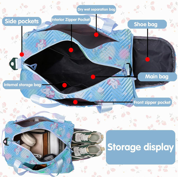 YOUYIKE Sporttasche Mädchen, Einhorn Yogatasche, Reisetasche Kinder, Schwimmtasche, Wasserdicht Turn