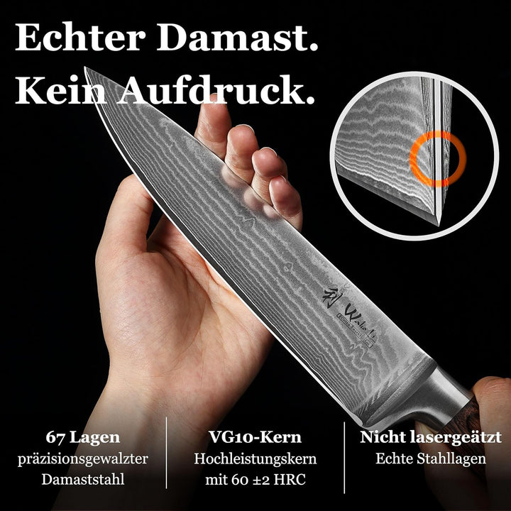 Wakoli EDIB Damastmesser Chefmesser 20 cm Klinge extrem scharf aus 67 Lagen I Damast Küchenmesser un