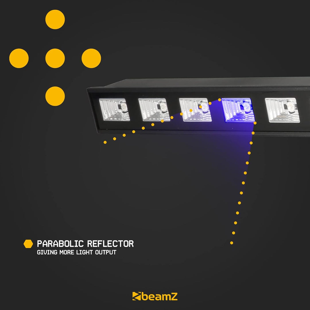 BeamZ BUV63 Schwarzlichtlampe, Schwarzlicht Party BAR 36cm mit 6x 3 Watt LEDs, UV Strahler, Schwarzl