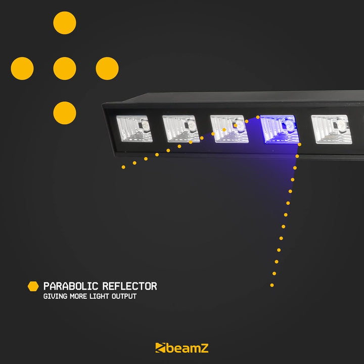 BeamZ BUV63 Schwarzlichtlampe, Schwarzlicht Party BAR 36cm mit 6x 3 Watt LEDs, UV Strahler, Schwarzl