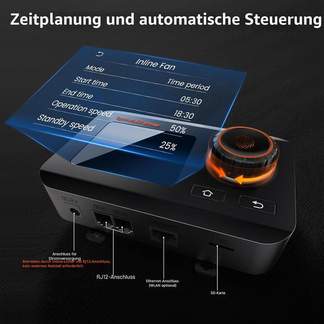 SPIDER FARMER 10,2 cm Inline Kanalventilator mit Temperatur- und Luftfeuchtigkeitskontrolle, Entlüft