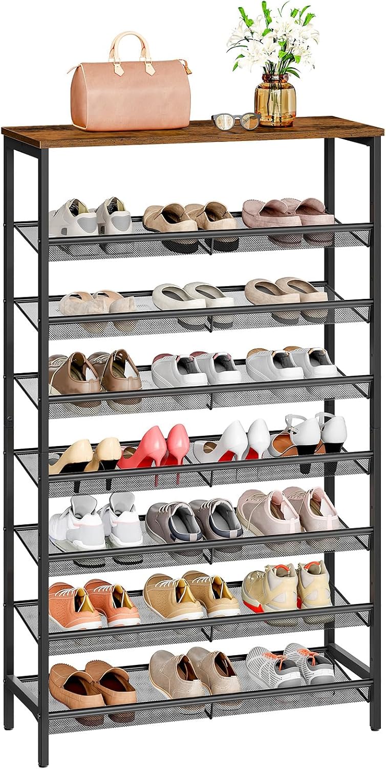 HOOBRO 8-stöckiges Schuhregal, Schuhschrank hoch, Grosse schmal Schuhablage, mit flache und kippbare