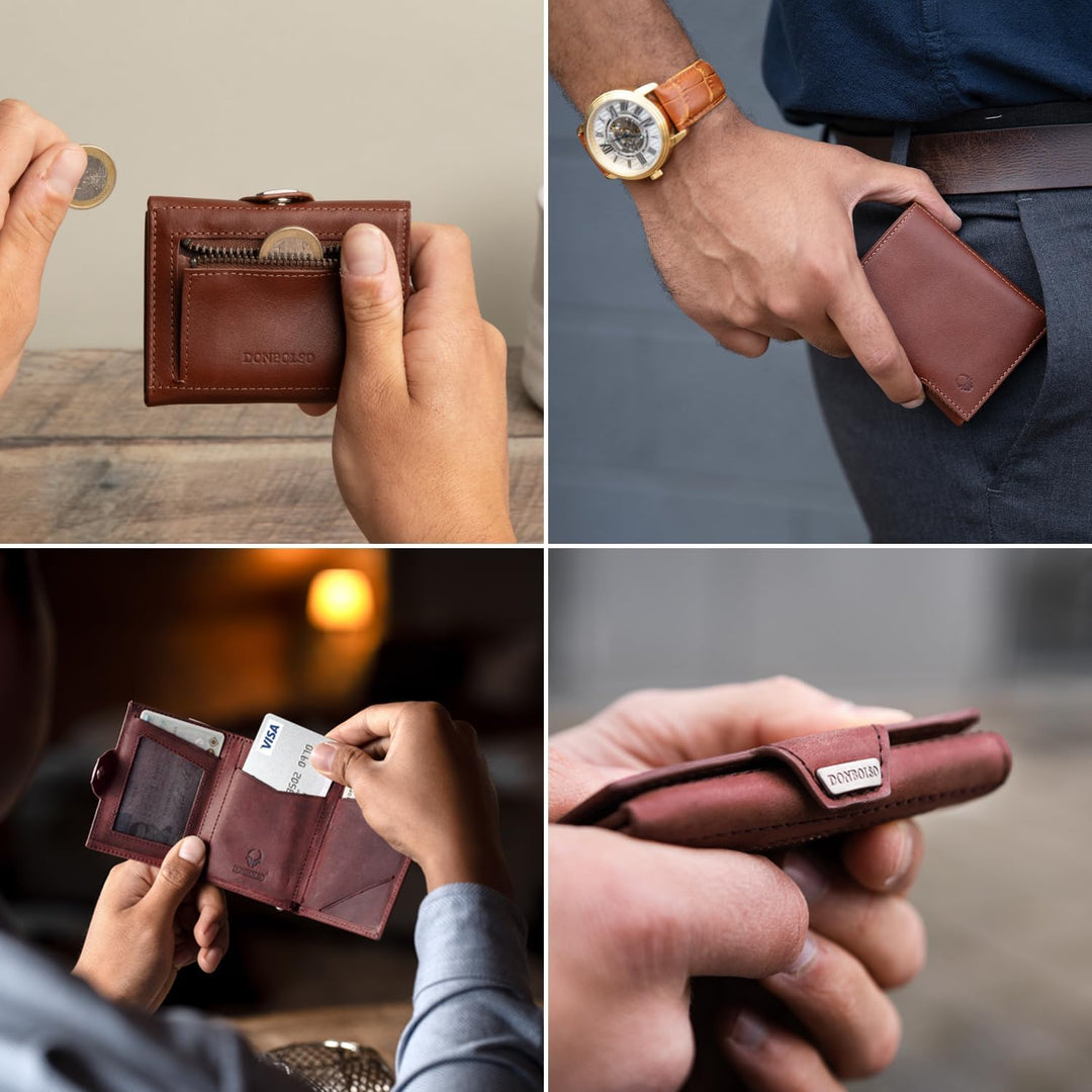 DONBOLSO Wallet NextGen Leder - Slim Wallet mit Münzfach - Geldbeutel mit RFID Schutz - Kartenetui b