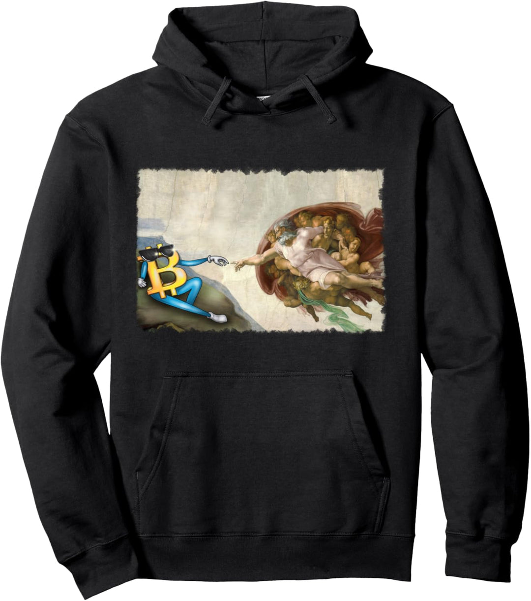 Lustige Michelangelo Gottes Schöpfung von Bitcoin Pullover Hoodie
