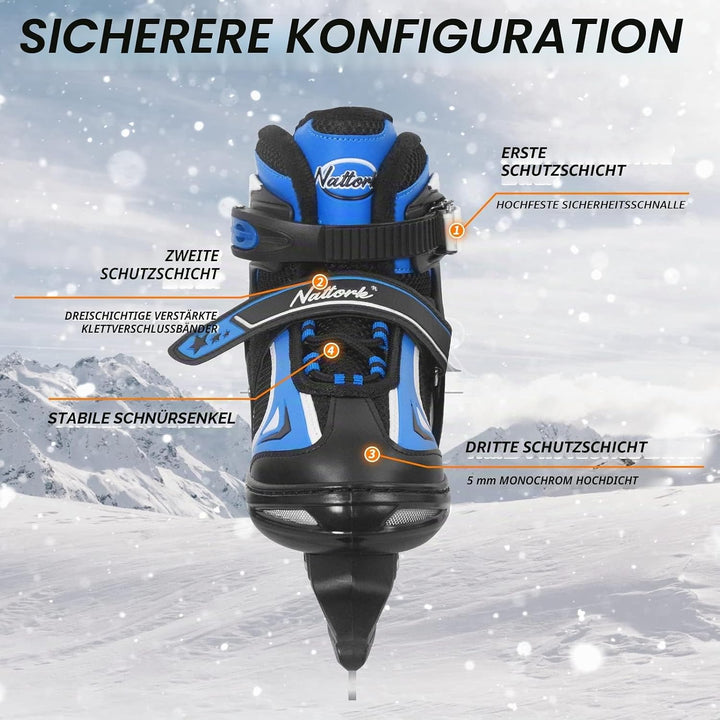 Nattork Schlittschuhe Kinder - 4 Grösse Verstellbare Eislaufschuhe Kinder Jugendliche, Ice Skates Mi