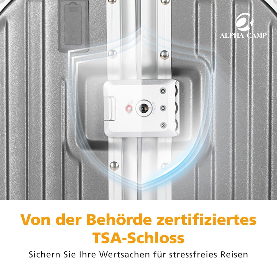 ALPHA CAMP Koffer XL Reisekoffer mit Rollen TSA Schloss, Hartschalenkoffer Gross Suitcase Aluminium