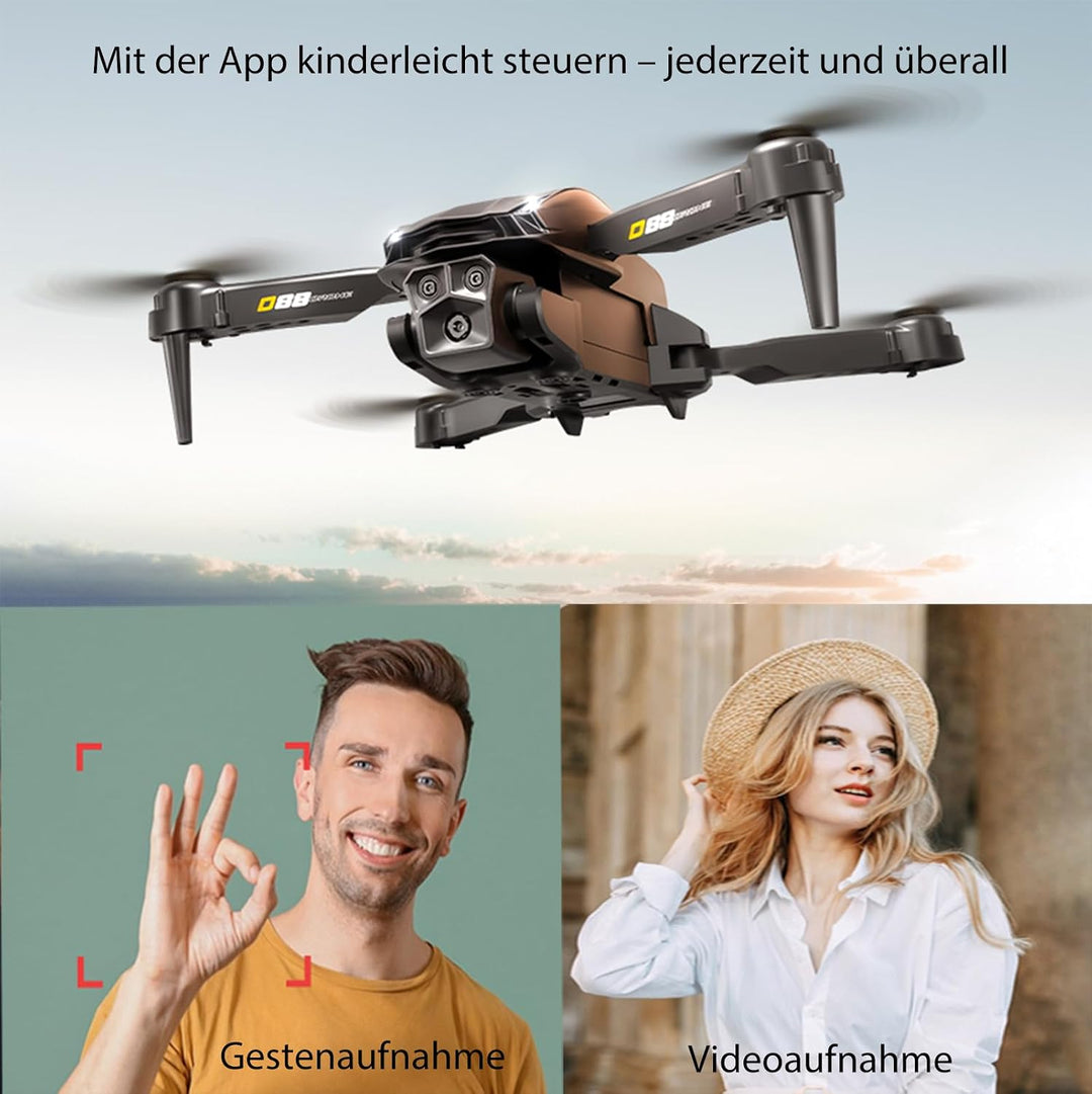Drohne mit Kamera 4K, Faltbare Mini Drohne mit kameraür Anfänger, Dual-Kameras, 2 Akkus für längere