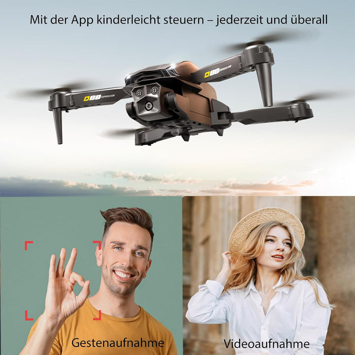 Drohne mit Kamera 4K, Faltbare Mini Drohne mit kameraür Anfänger, Dual-Kameras, 2 Akkus für längere