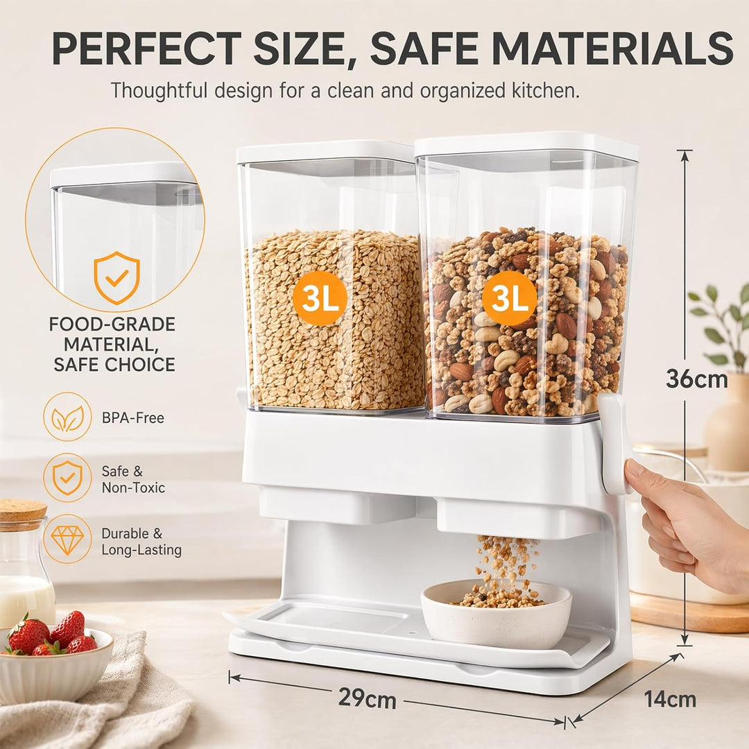 Müslispender 2er Set, 2 x 3L Cereal Dispenser, auslaufsicher & lebensmittelecht, klare Luftdichte Be
