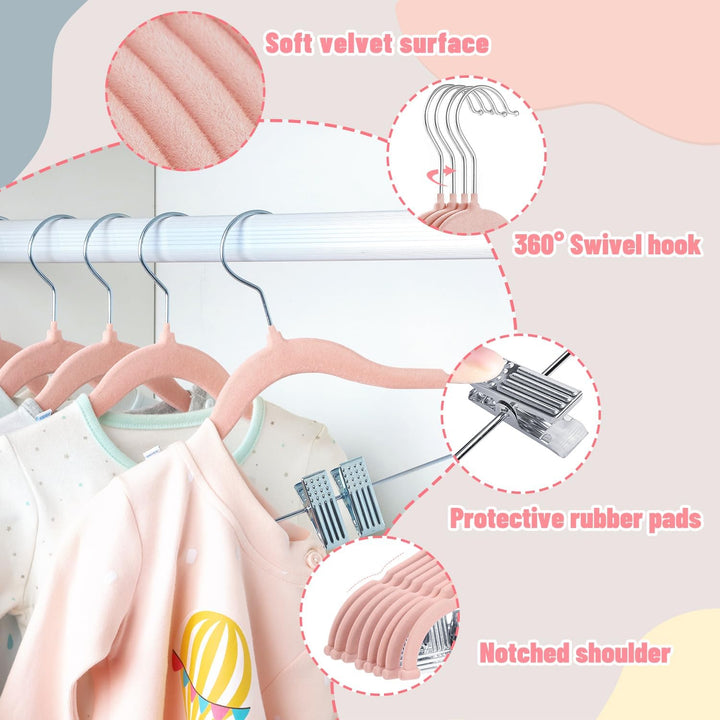 ManGotree Kinder-Rockbügel, 28 Pack Baby-Samtbügel mit beweglichen Clips, rutschfeste Hosenbügel, 30