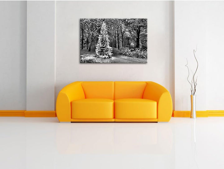 Pixxprint Monocrome, Leuchtender Weihnachtsbaum, Format: 100x70 auf Leinwand, 100x70