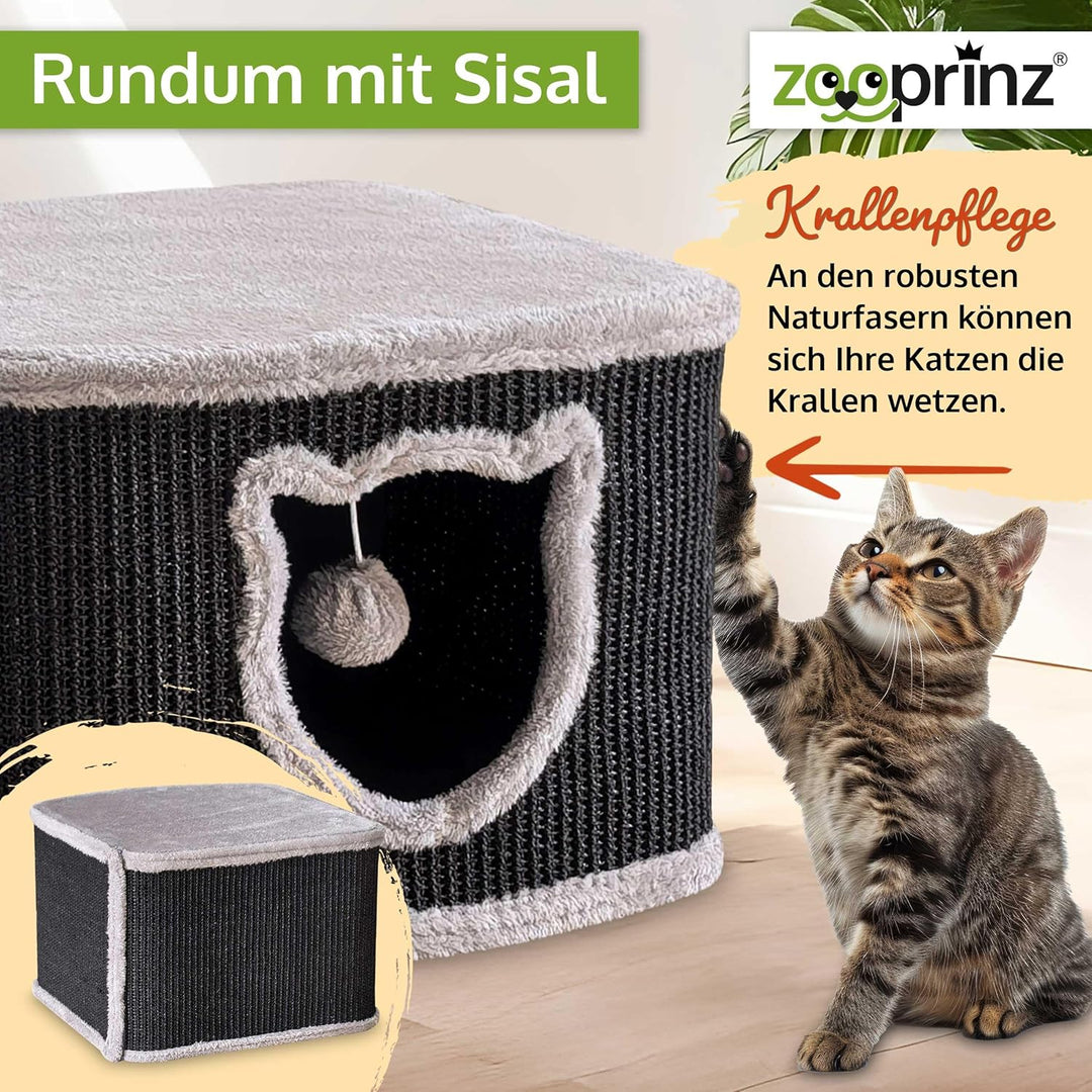 zooprinz Premium Katzenhaus – Katzenkorb für Katze – mit dicken Sisal Wänden an der Katzenbox – Höhl