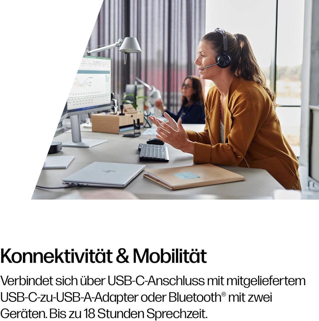 Poly Voyager Focus 2 USB-C Headset mit Ladestation und USB-C/A Adapter – Bluetooth, ANC, Acoustic Fe