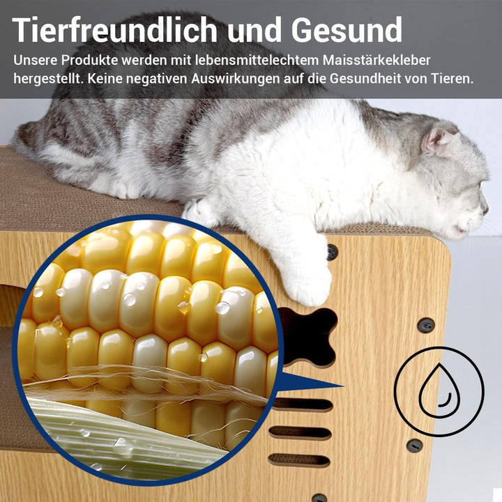 Katzenhöhle mit Kratzbrett, XXL Katzenhaus Indoor aus Pappe, Kratzpappe für Katzen, Kratzpad Lounge,