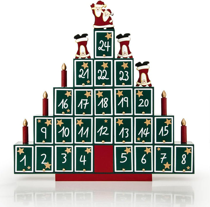 Spielwerk® Wiederverwendbarer Adventskalender Tannenbaum zum Befüllen 24 Türchen Bunt Bemalt Weihnac