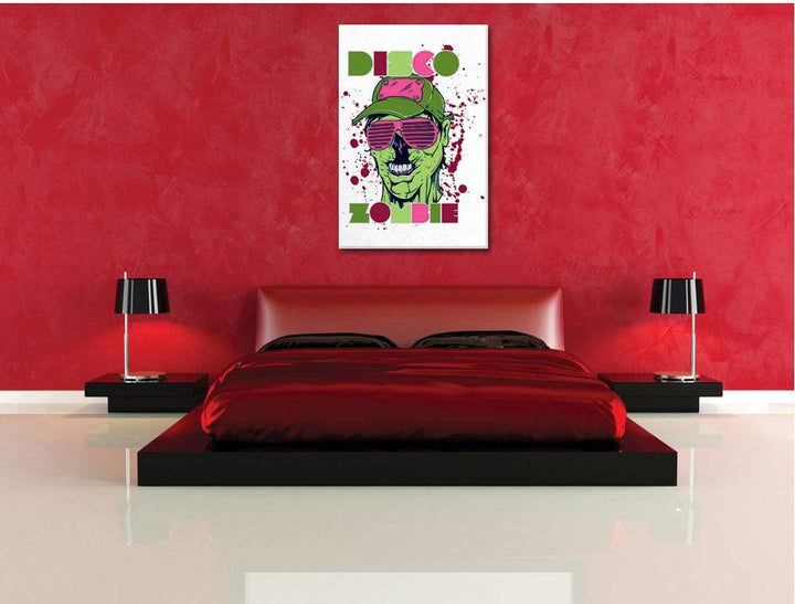 Disco Zombie white Leinwandbild Bild auf Leinwand, XXL riesige Bilder fertig gerahmt mit Keilrahmen,