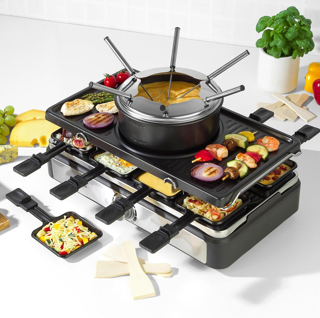 Salter Elektrischer Raclette Grill & Fondue - 2-in-1 Rauchfreier Indoor Grill, 1,3L Schmelztopf für