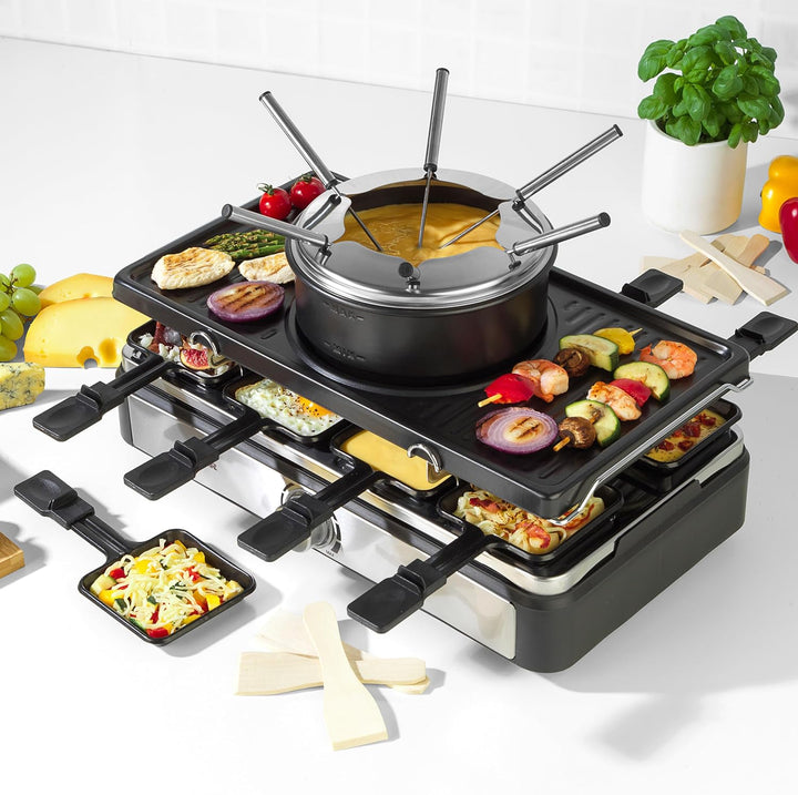 Salter Elektrischer Raclette Grill & Fondue - 2-in-1 Rauchfreier Indoor Grill, 1,3L Schmelztopf für
