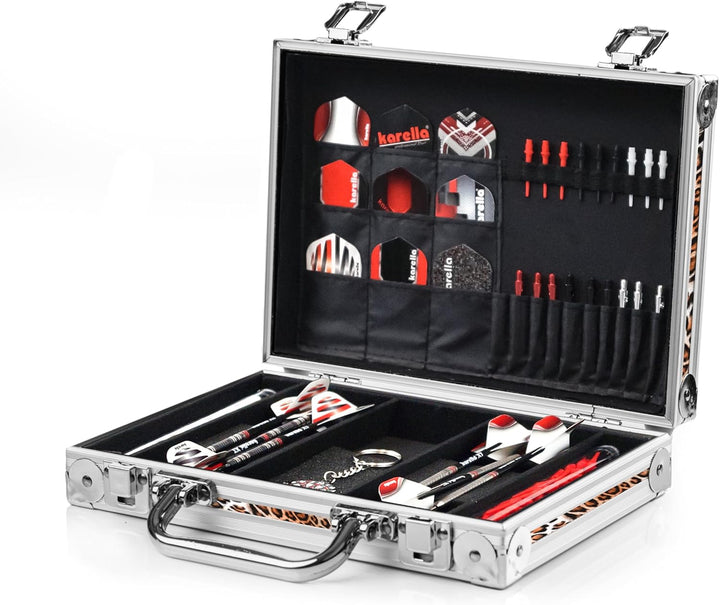 Karella Dartkoffer Luxus in 3 Farben, schlagfest, Platz für 4 komplette Dartsets und Zubehör, Dartca