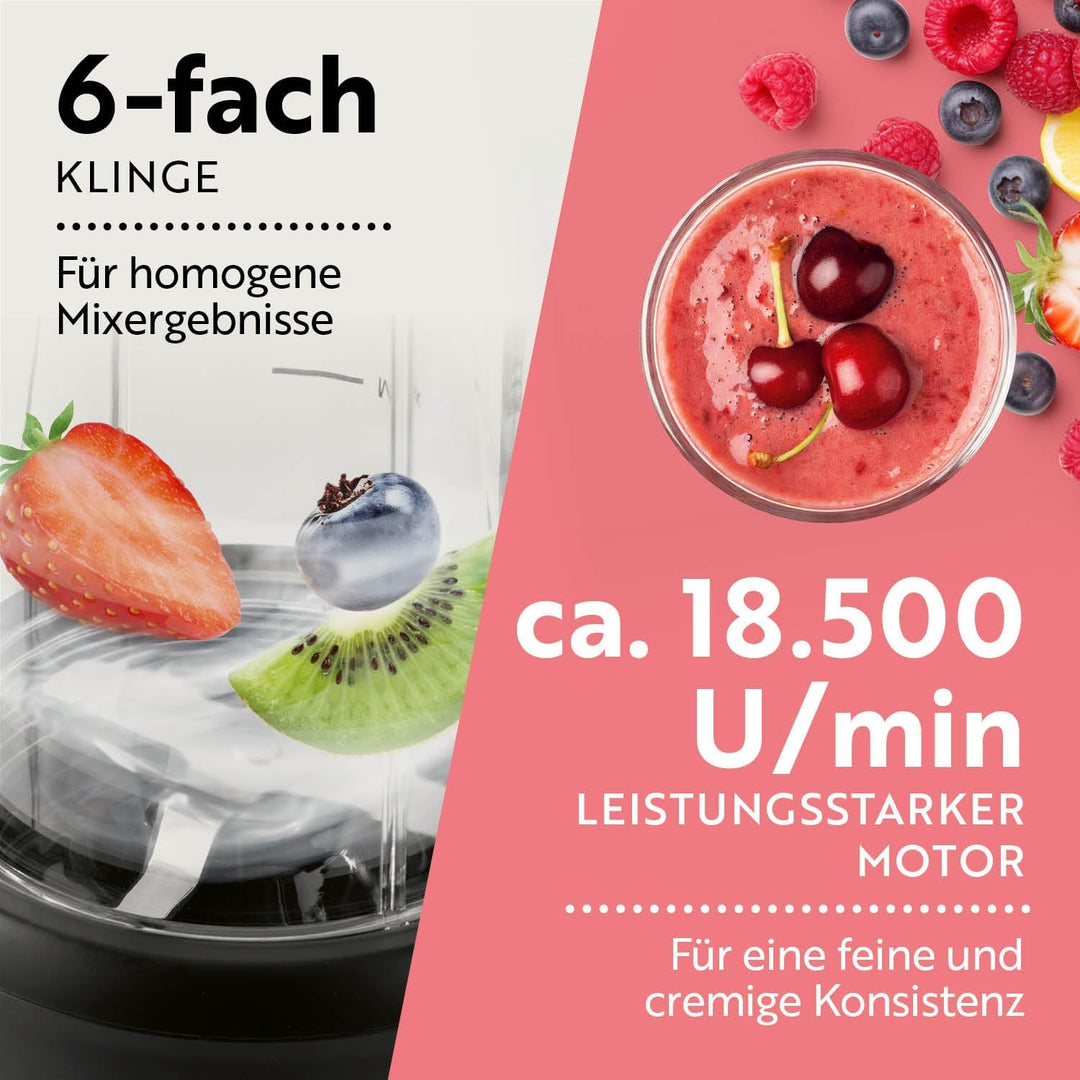 GOURMETmaxx Mixer & Smoothie Maker 4-tlg. | Standmixer elektrisch für den Vitaminkick to go | Nutrit