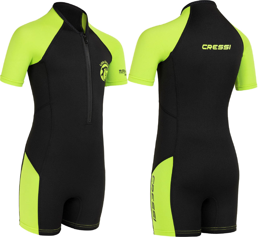 Cressi Little Shark Jr Shorty 2mm Neoprenanzug für Kinder Schwarz/Lime 11/12 Jahre Kurzarm, Schwarz/