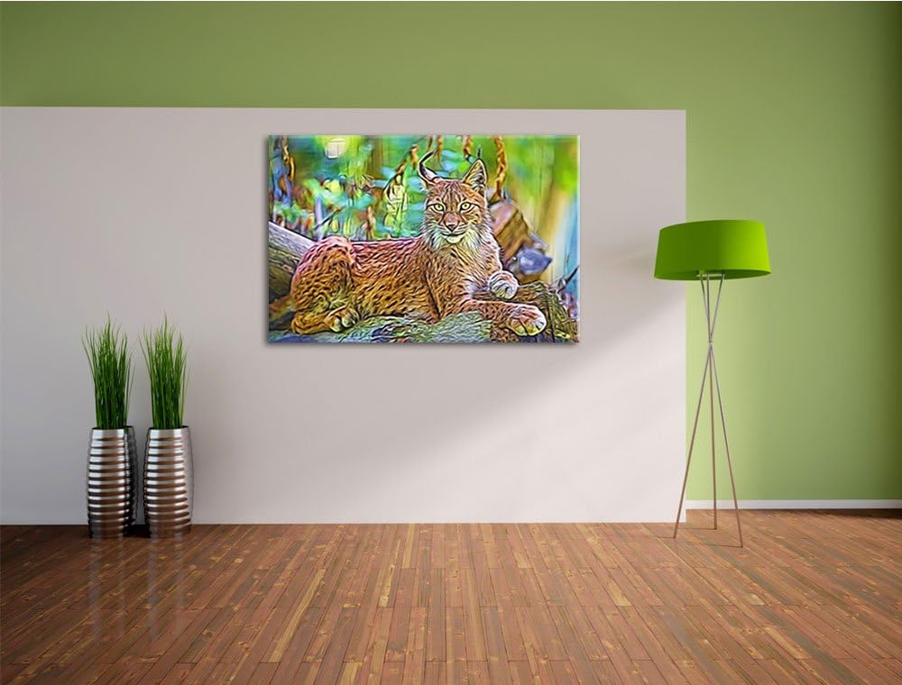 aufmerksamer Luchs Deluxe Format: 100x70 cm auf Leinwand, XXL riesige Bilder fertig gerahmt mit Keil