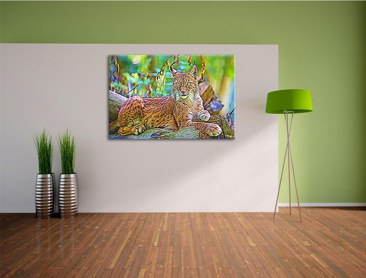 aufmerksamer Luchs Deluxe Format: 100x70 cm auf Leinwand, XXL riesige Bilder fertig gerahmt mit Keil