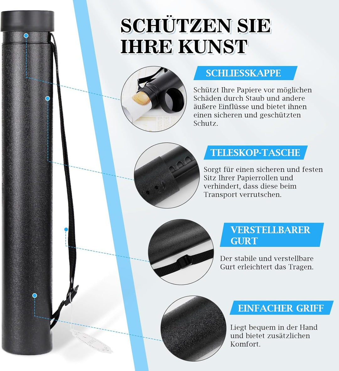 DEWEL 2 Stück Posterrolle A0, Teleskoprohr 56,5-87,5cm und 50-87,5cm, Länge und Tragegurt verstellba