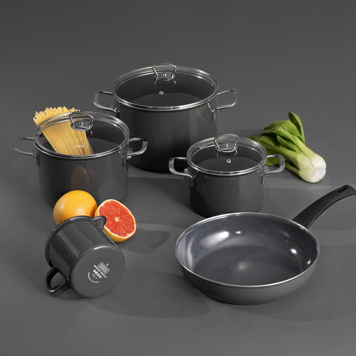 Riess, 0704-003, Topf mit Glasdeckel Ø 20cm, DARK GREY, Emaille, Vol. (rec.): 3,9 Liter, Made in Öst
