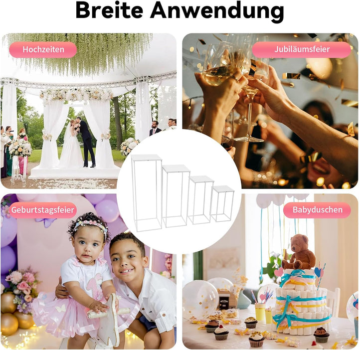 4 Stück Blumensäule Metall Hochzeitsvase Blumensäule Quadratisch Pflanzensäule Dekosäule Blumenhocke