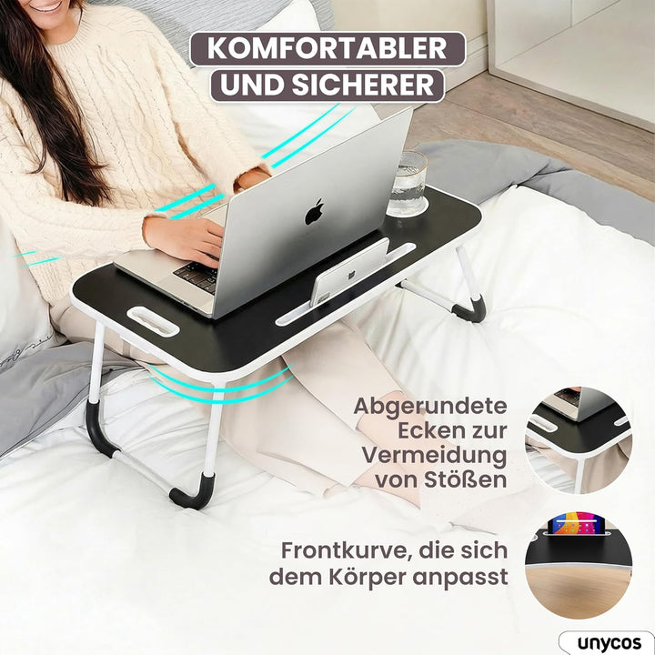 unycos - Klappbarer Laptoptisch, Betttablett, Leseständer, Computertisch, Frühstückstablett, Beistel