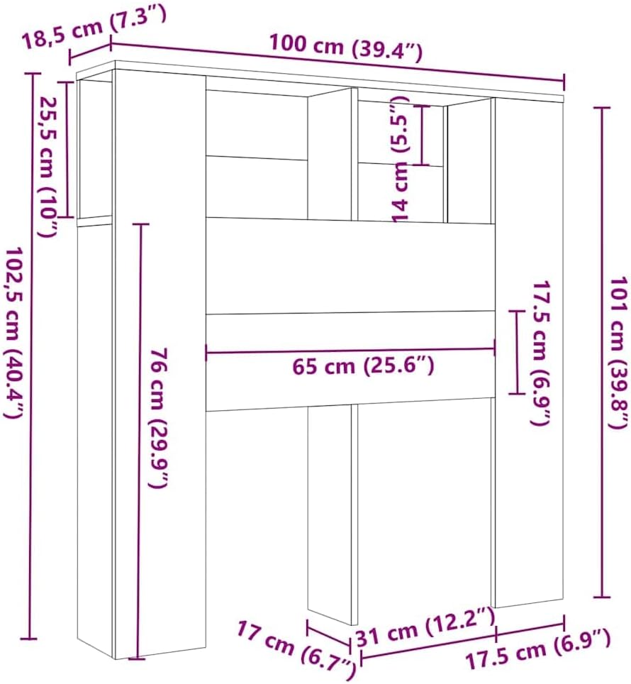 vidaXL Bettkopfteil und Wandschrank, Schlafzimmermöbel, mit Aufbewahrung und Zubehör, 100 x 18,5 x 1