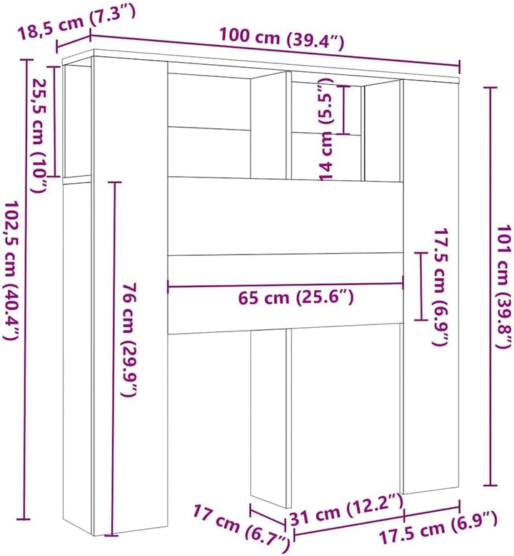 vidaXL Bettkopfteil und Wandschrank, Schlafzimmermöbel, mit Aufbewahrung und Zubehör, 100 x 18,5 x 1